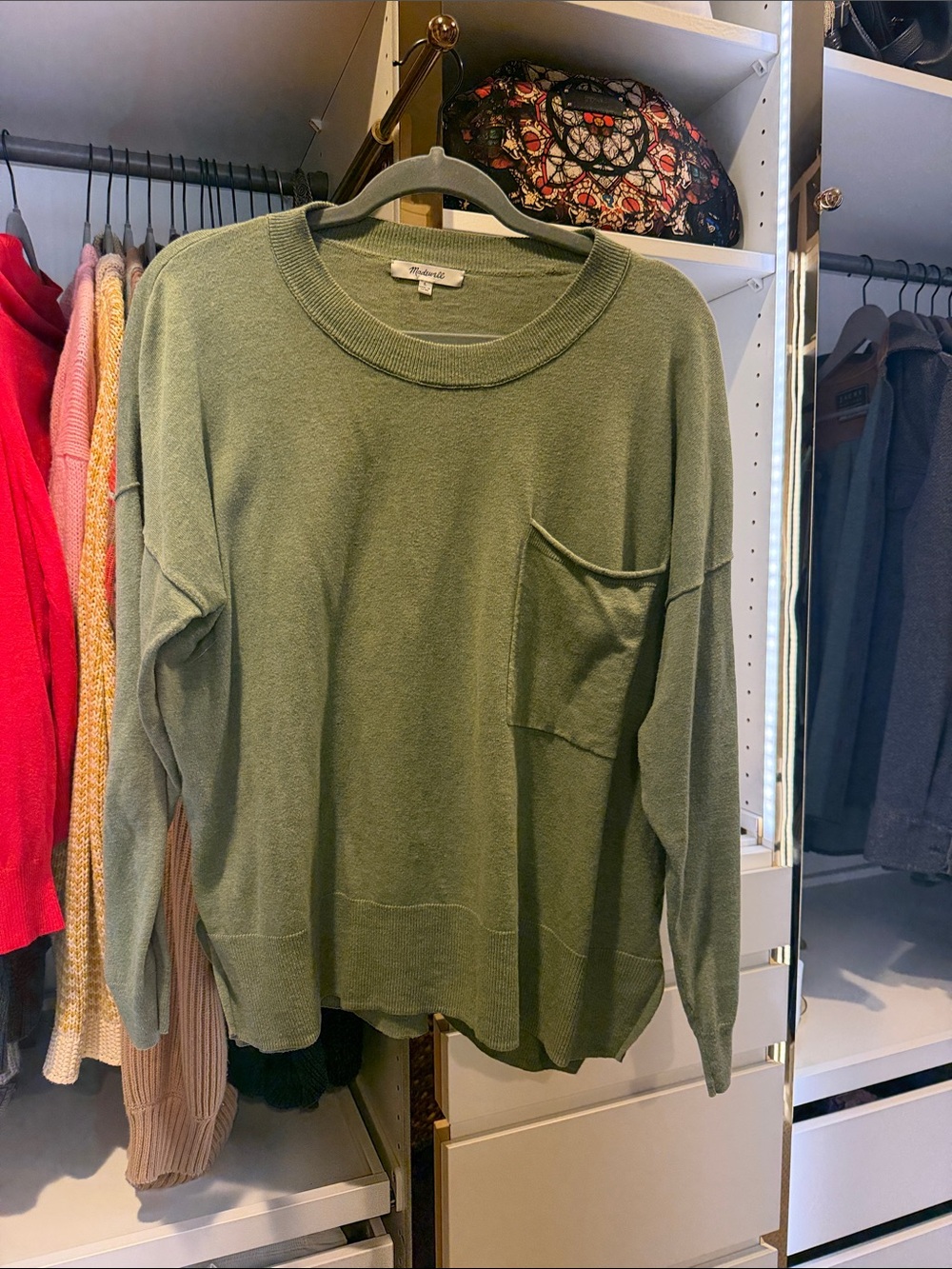 Madewell Olive Green Pocket Crewneck Sweater size Large